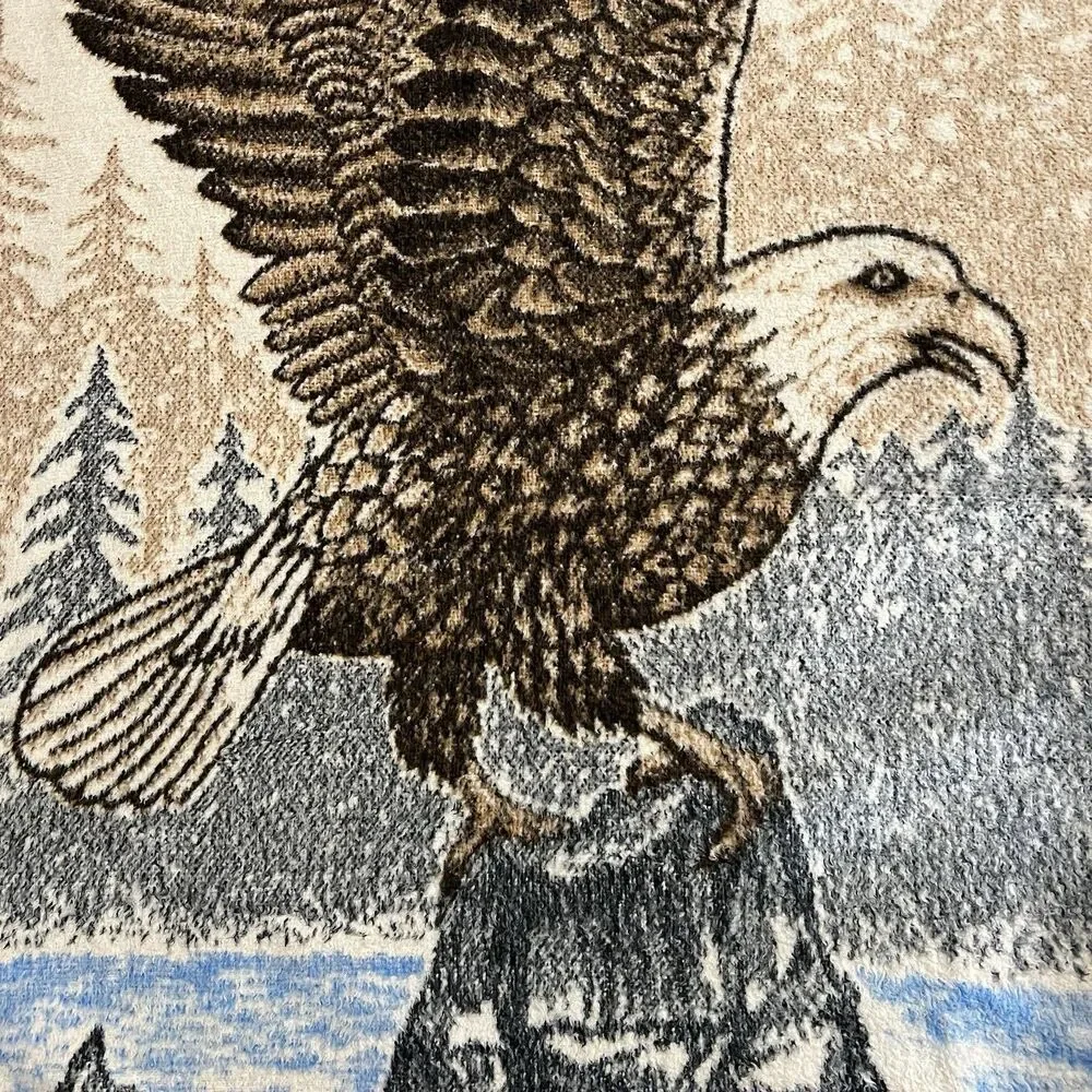 Vintage San Marcos Blanket Bald Eagle Perched Wings Reversible Brown 55x78